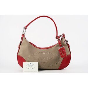 PRADA Jacquard Hobo Bag Red